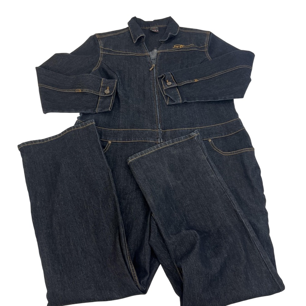 Vintage FUBU Jean Jumpsuit Womens 20W Blue Denim Zip Front Coverall Workwear Y2K